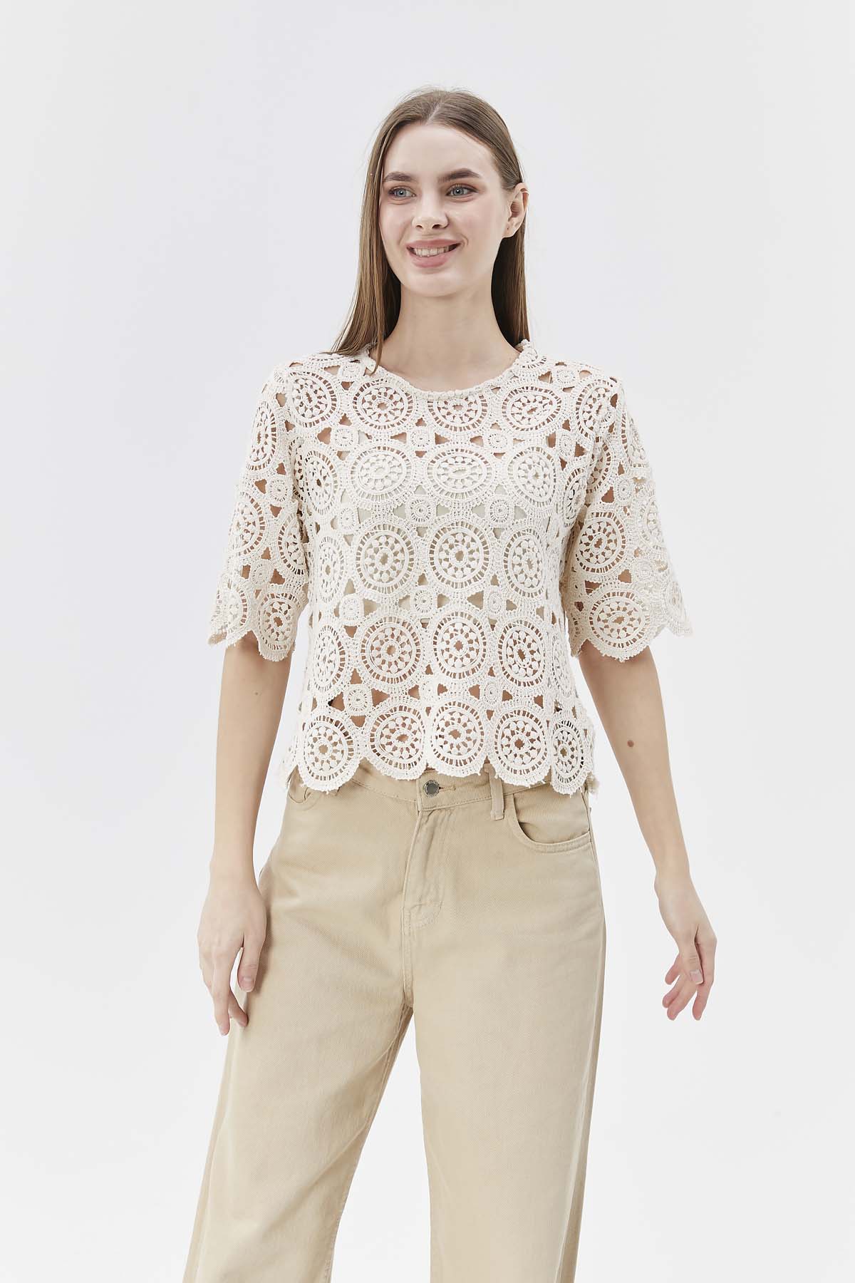 Kısa Kollu Kroket Bluz Crop Atlet