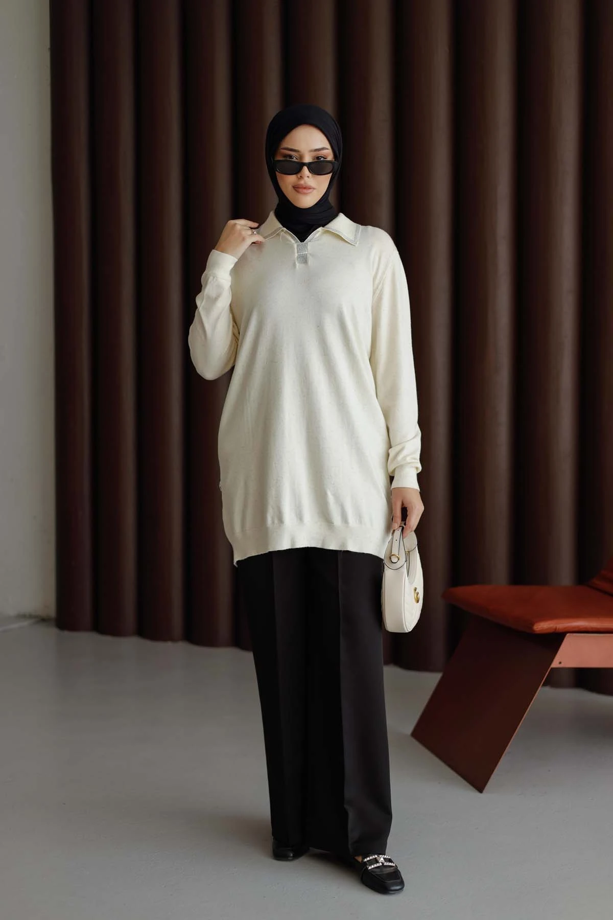 Sim Kırçıllı Korsman Gömlek Yaka Tunik