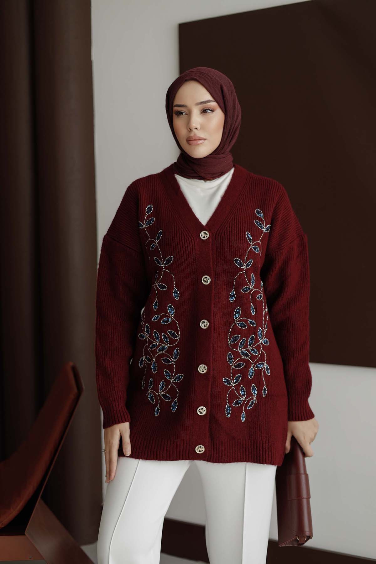 Şardonlu Boncuk Nakışlı Ceket