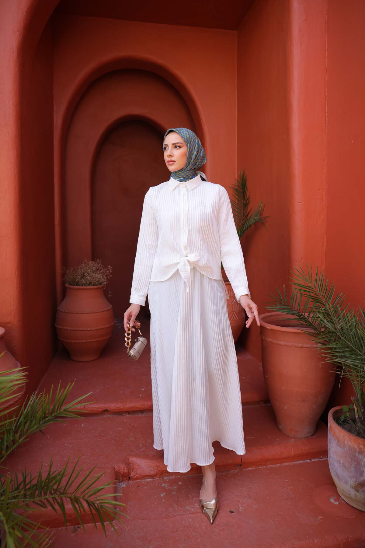 Desenli Düğmeli İki Takım