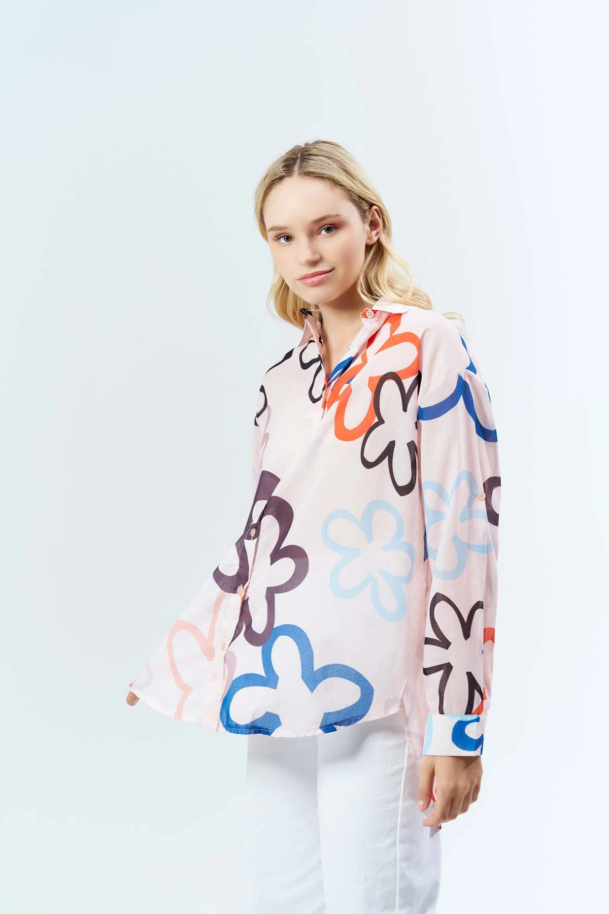 Çiçek Desenli Uzun Kollu Gömlek