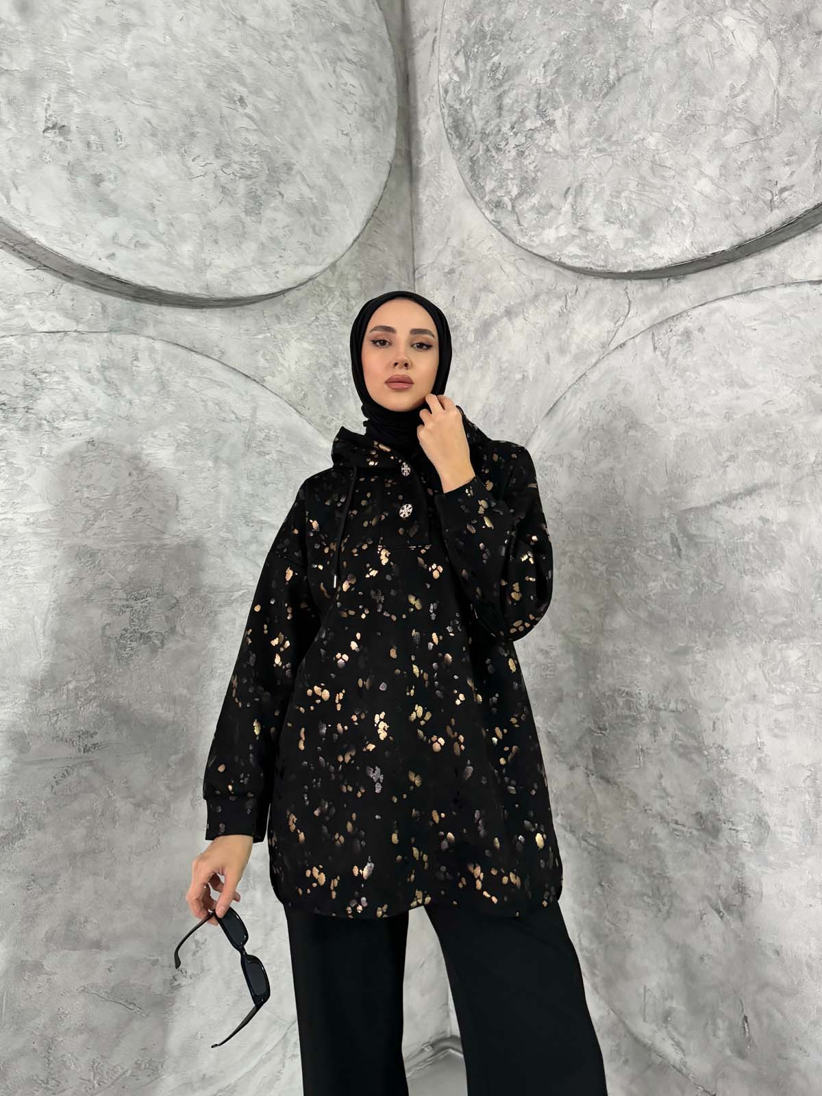 Varak Baskılı Kopşonlu Sweatshirt