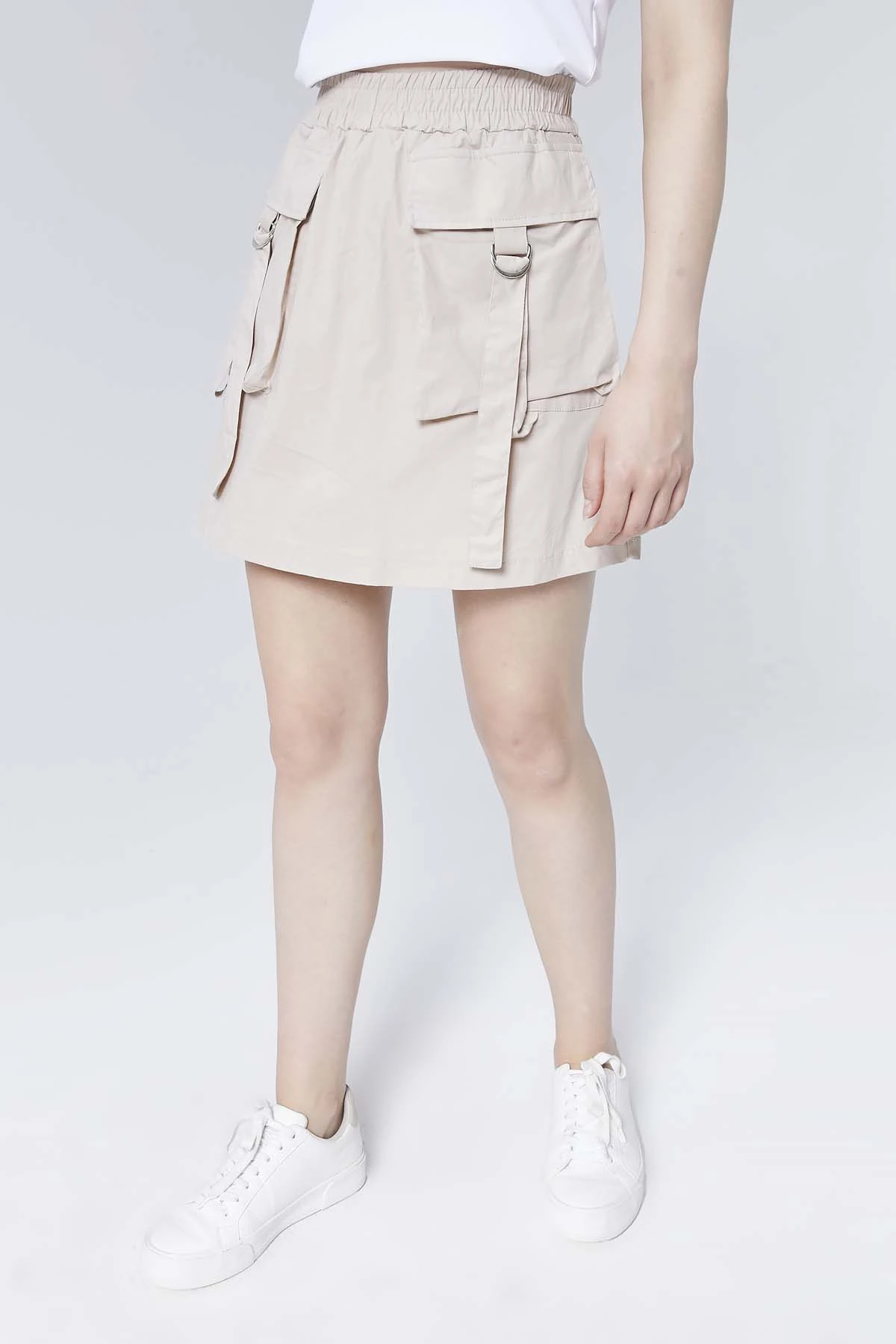 Beli Lastikli Cepli Poplin Kısa Etek