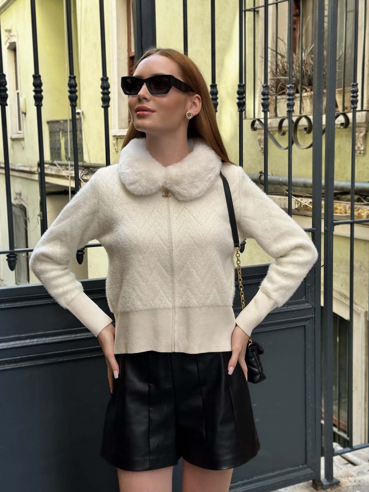 Angora Yakası Kürklü Hırka