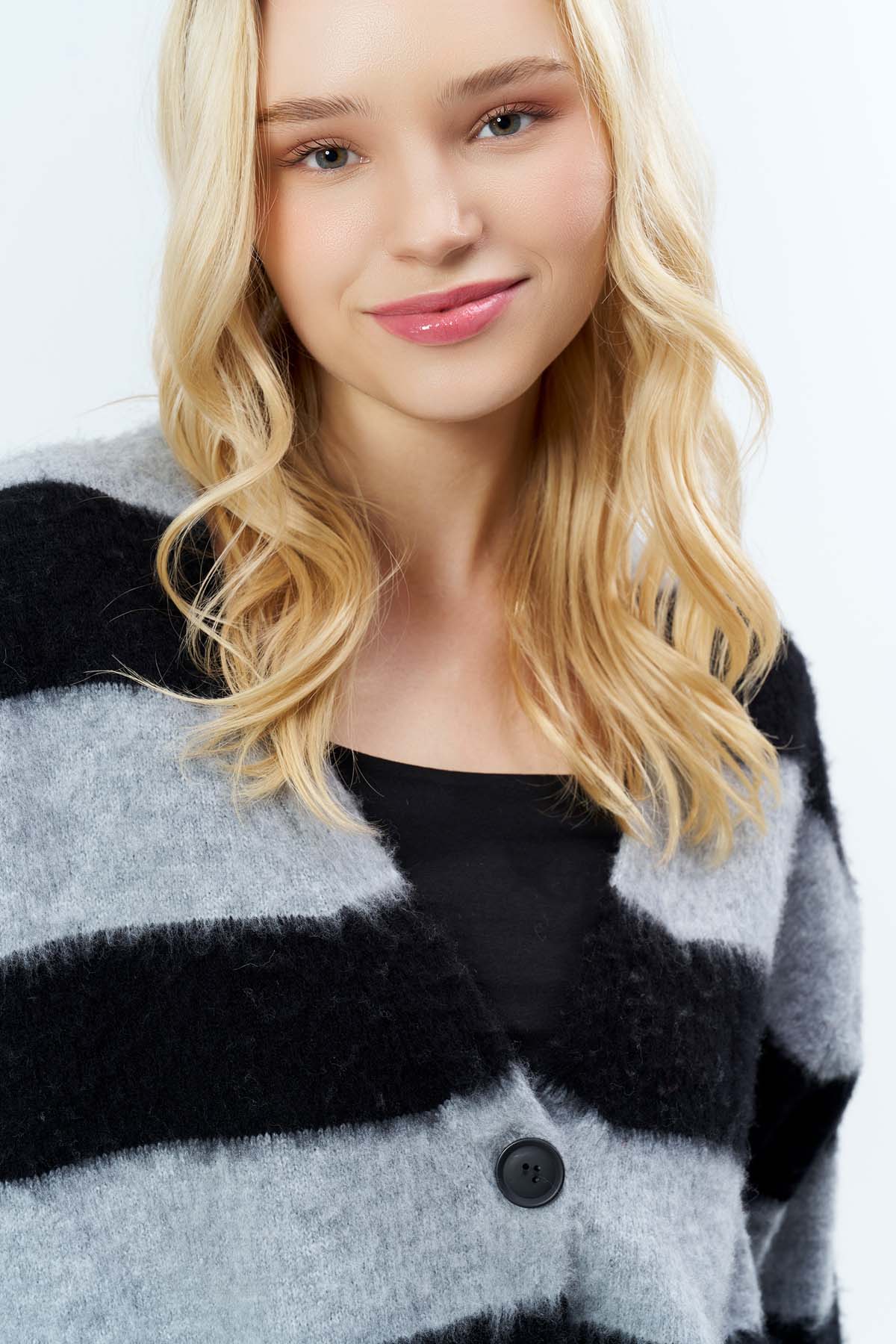 Şardonlu Çizgili Düğmeli Ceket