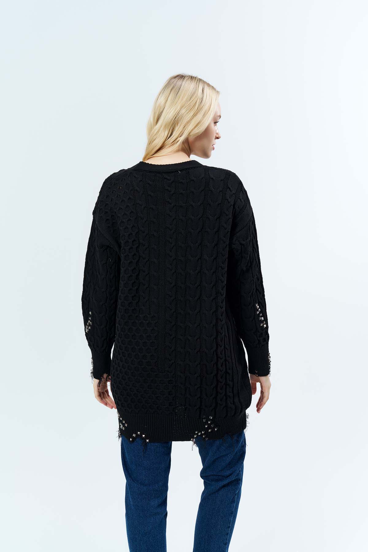 Yırtıklı Pramit Droplu Ceket