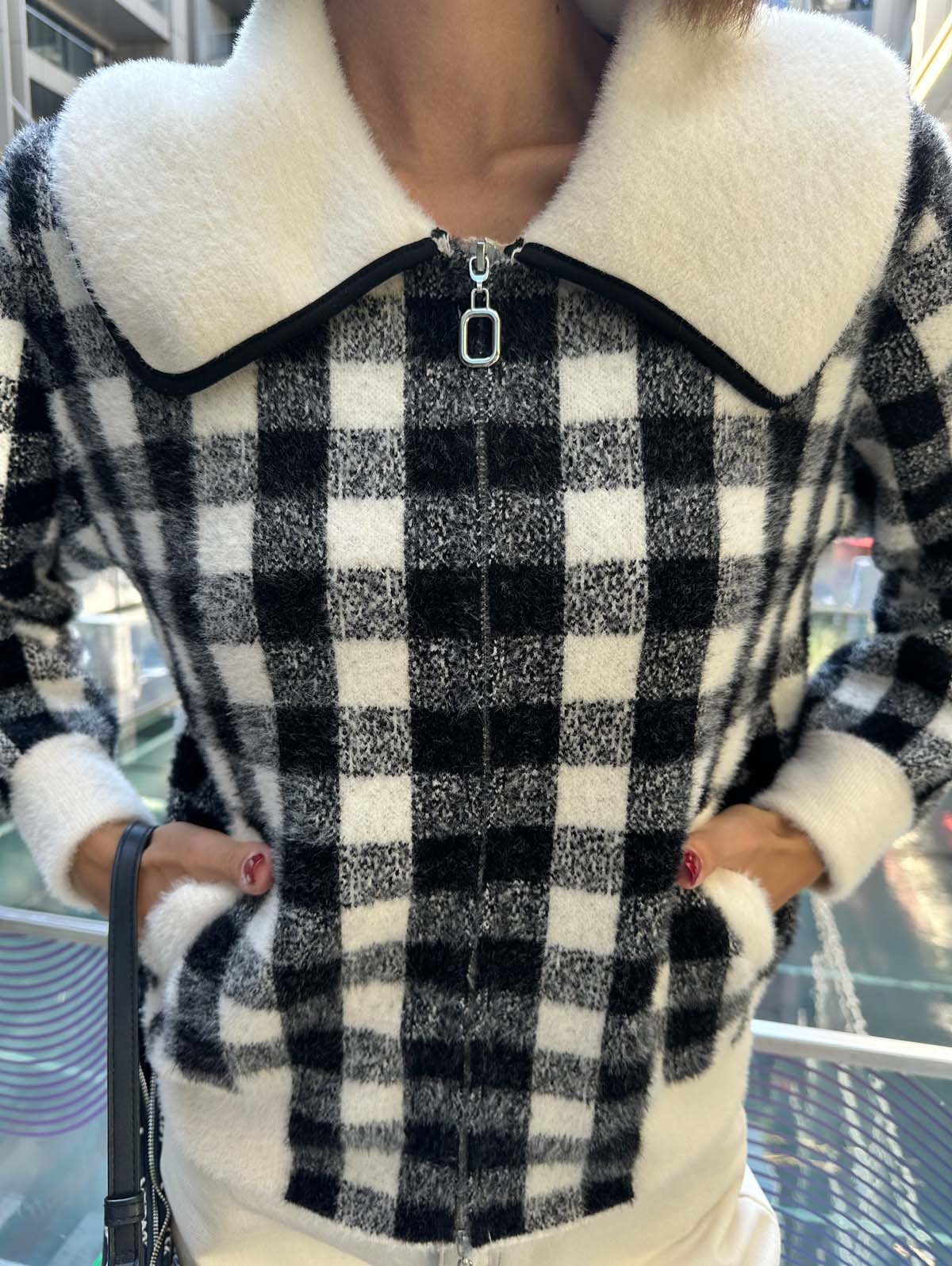 Angora Kareli Fermuarlı Hırka