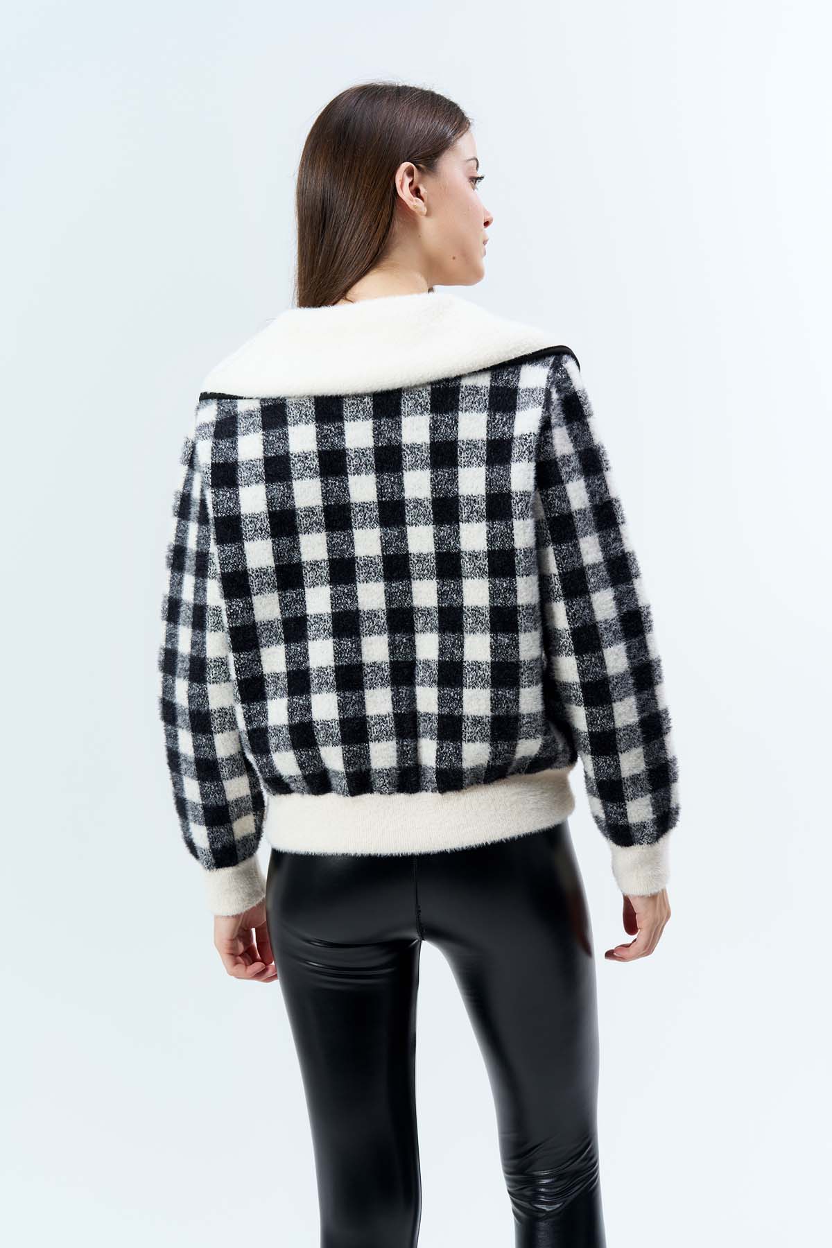 Angora Kareli Fermuarlı Hırka