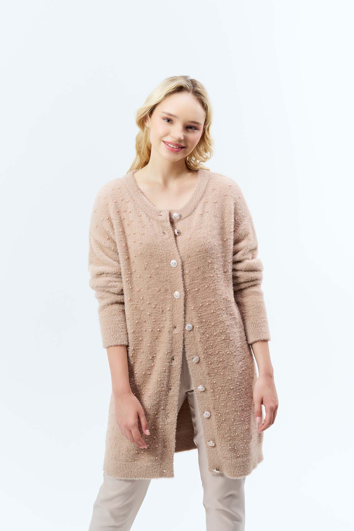 Angora İncili Uzun Ceket