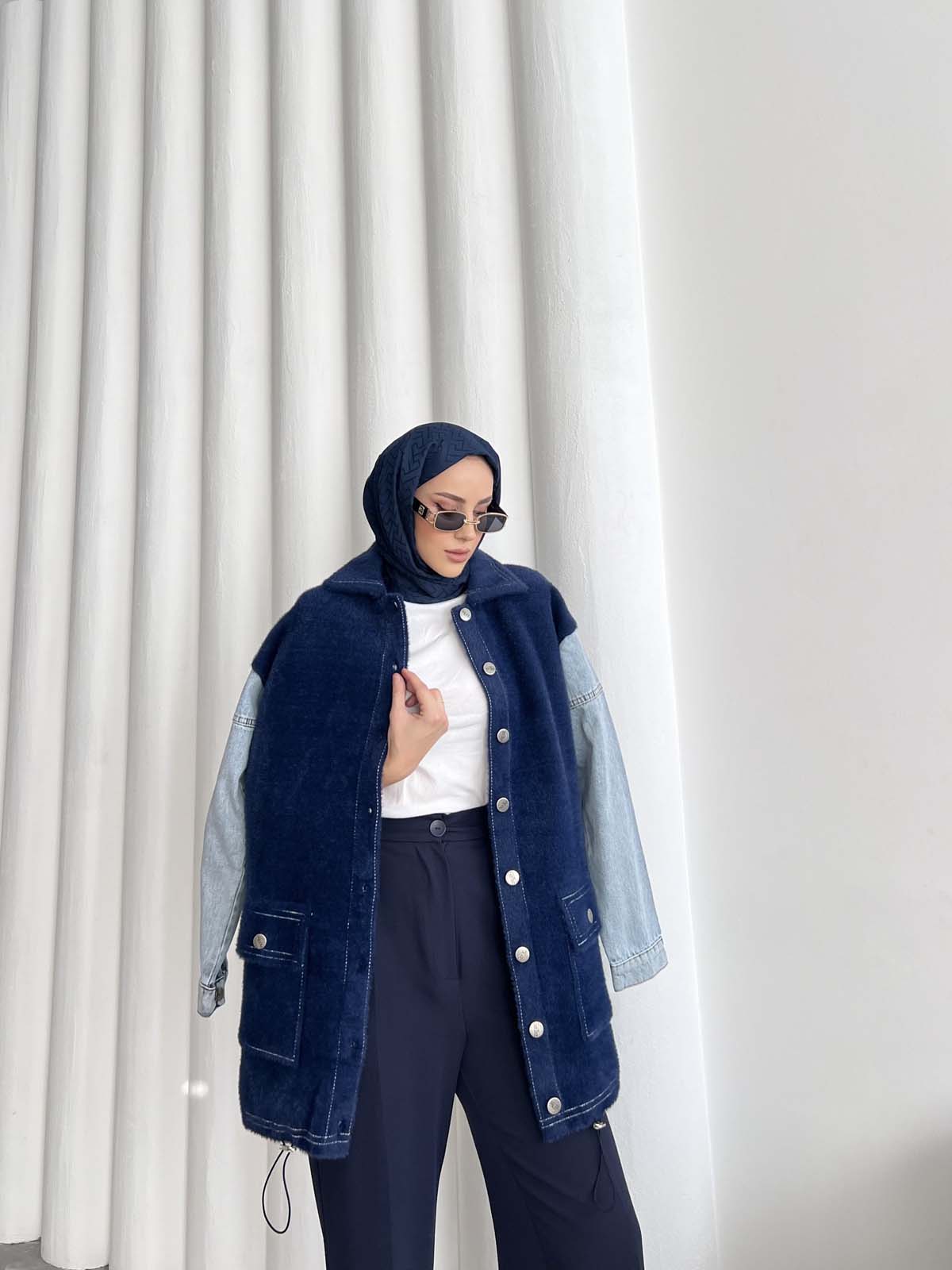 Angora Kotkollu Düğmeli Uzun Hırka