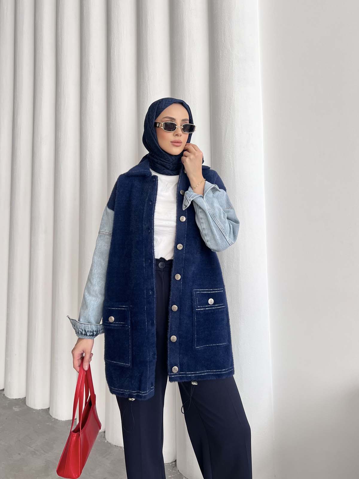 Angora Kotkollu Düğmeli Uzun Hırka