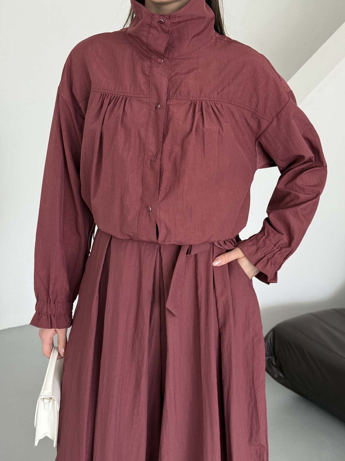 Çıtçıtlı  Büzgülü Kısa Mont