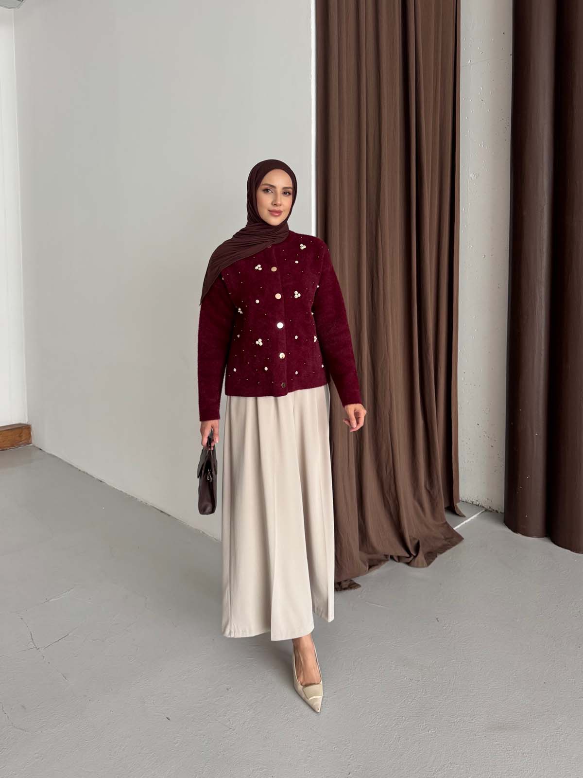 Angora İnci Ve Taş Detaylı Hırka