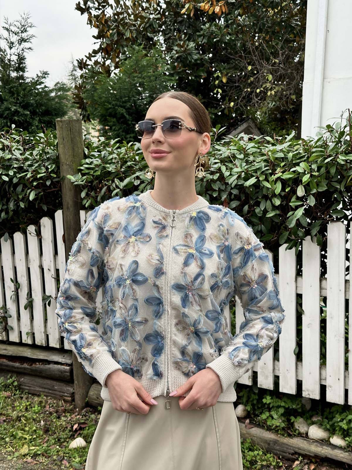 Pamuk Papatyalı Kumaşlı Fermuarlı Ceket