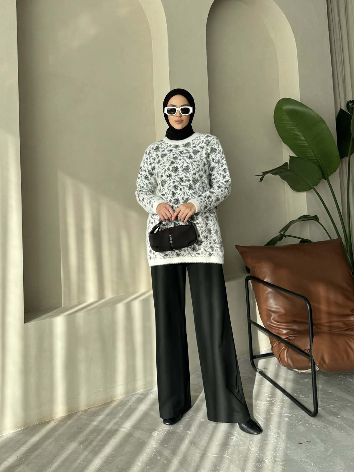 Angora Çiçek Desenli Tunik