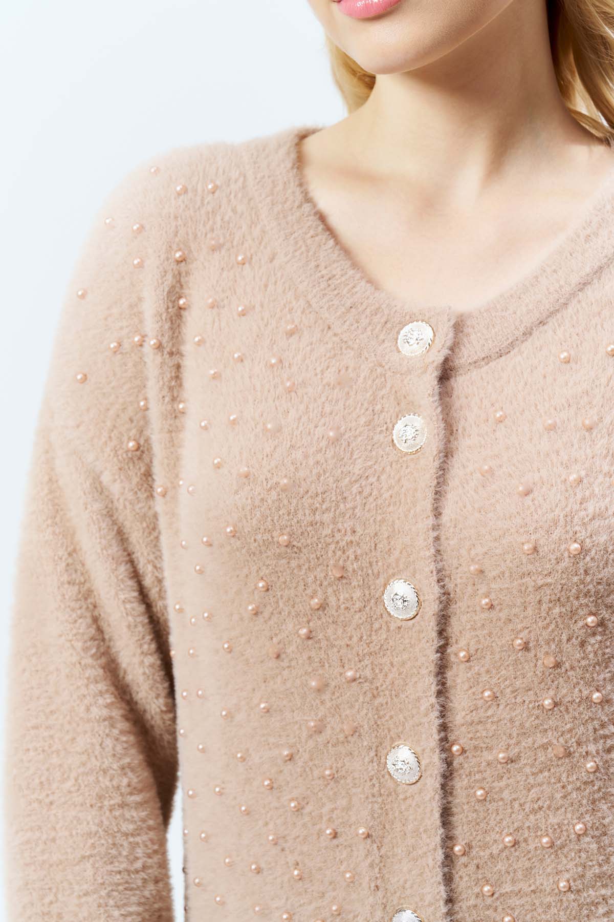 Angora İncili Uzun Ceket