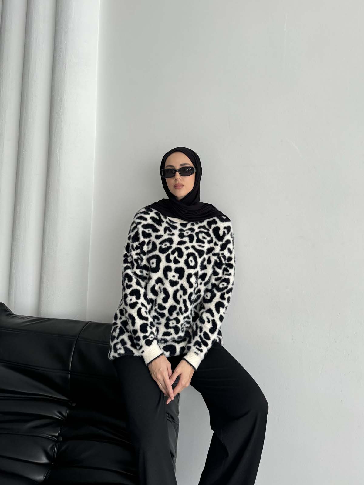 Angora Leopar Desenli Uzun Tunik