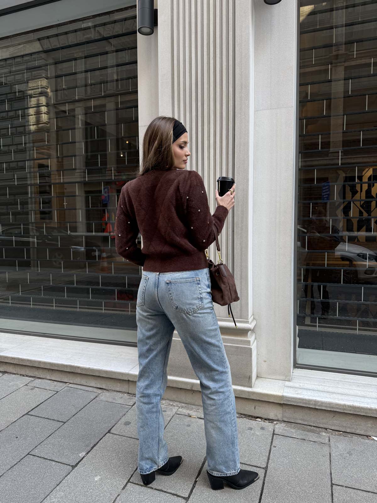 Angora Önü Taşlı  Bisiklet Yaka Kısa  Kazak