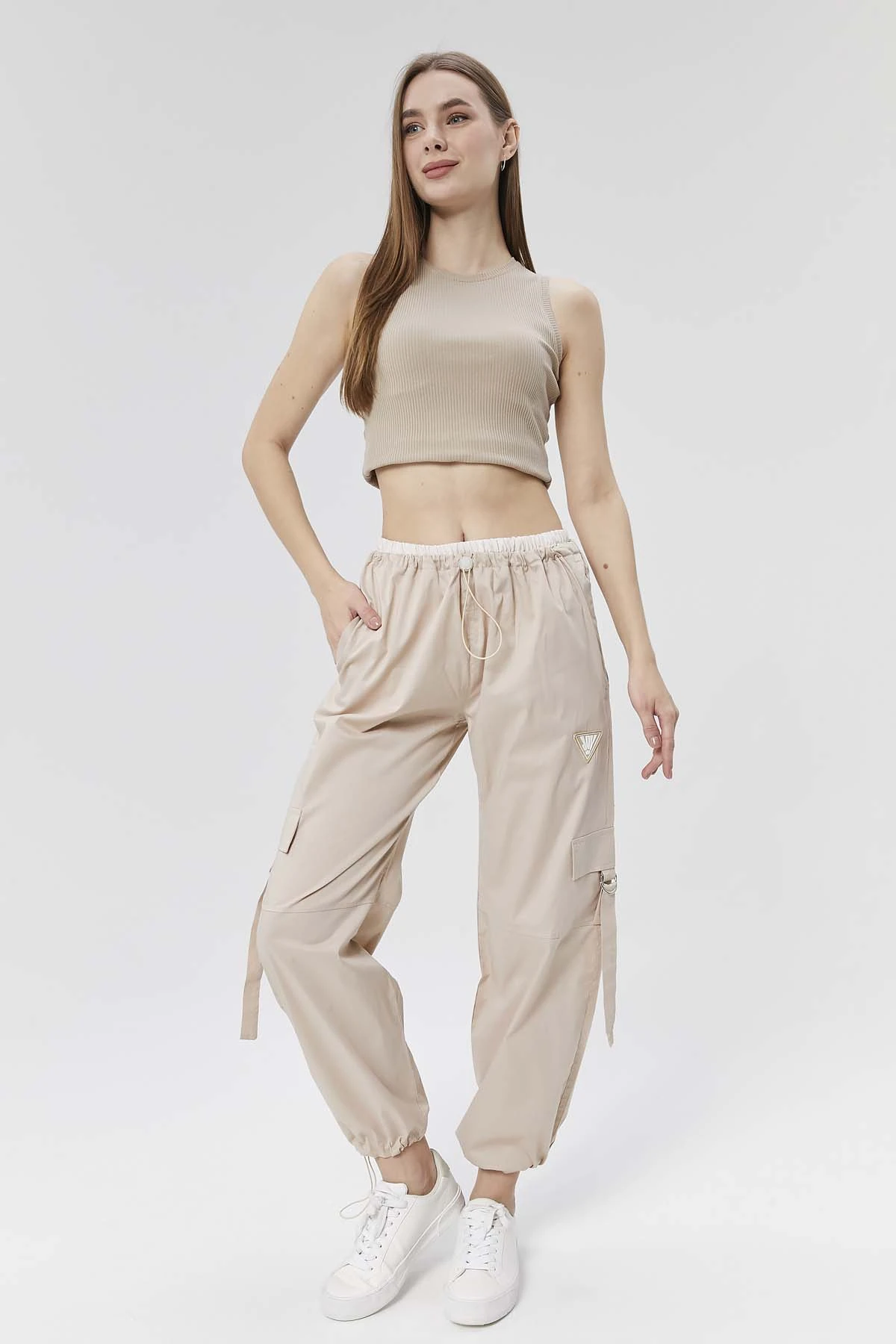 Beli Bağcıklı Lastikli Cepli Poplin Pantolon