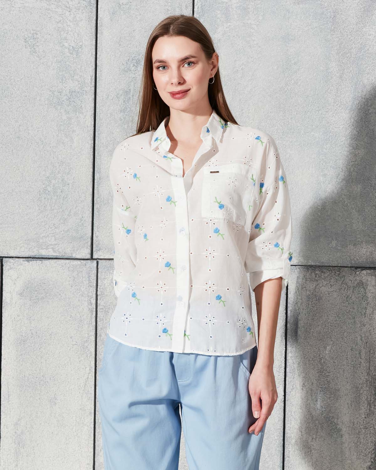 Çiçekli Pamuk Gömlek