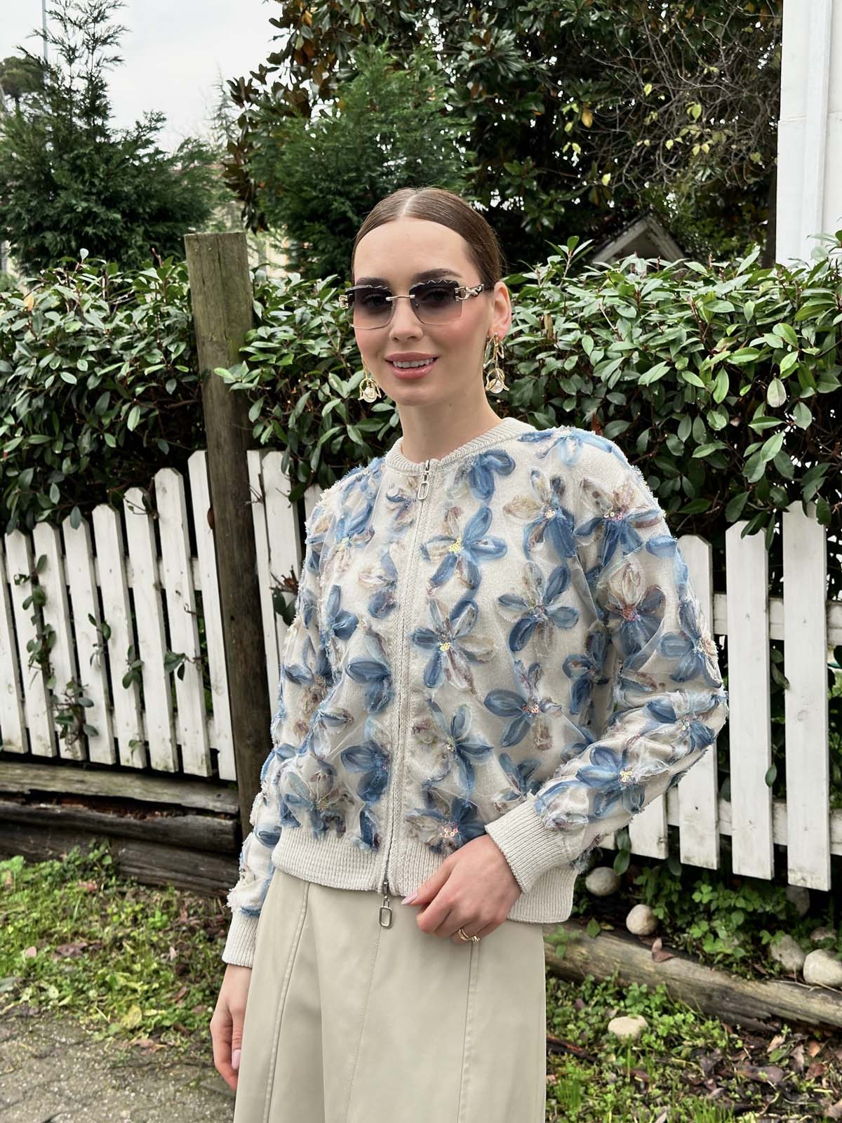 Pamuk Papatyalı Kumaşlı Fermuarlı Ceket