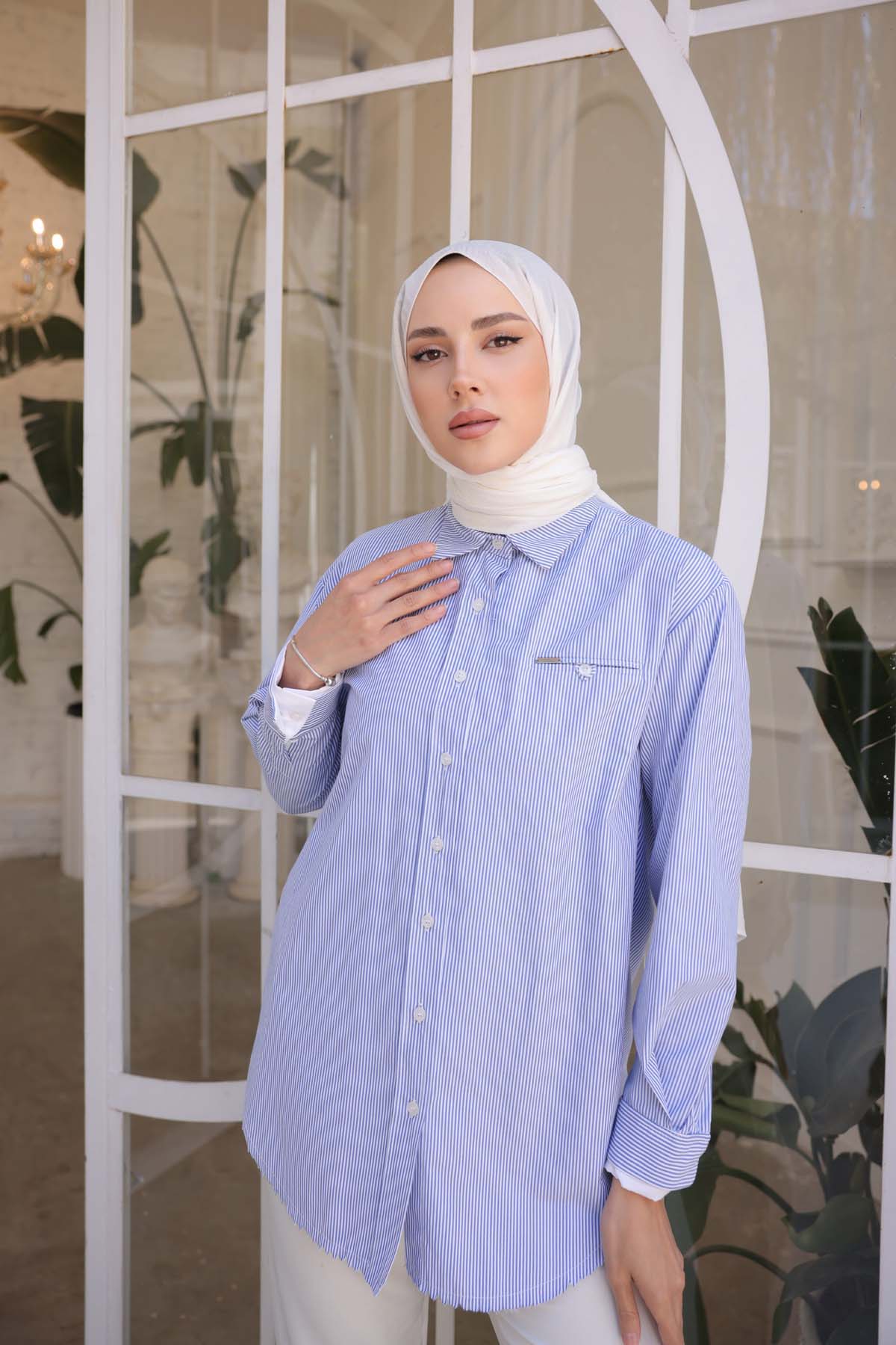 Çizgili Garnili Uzun Gömlek