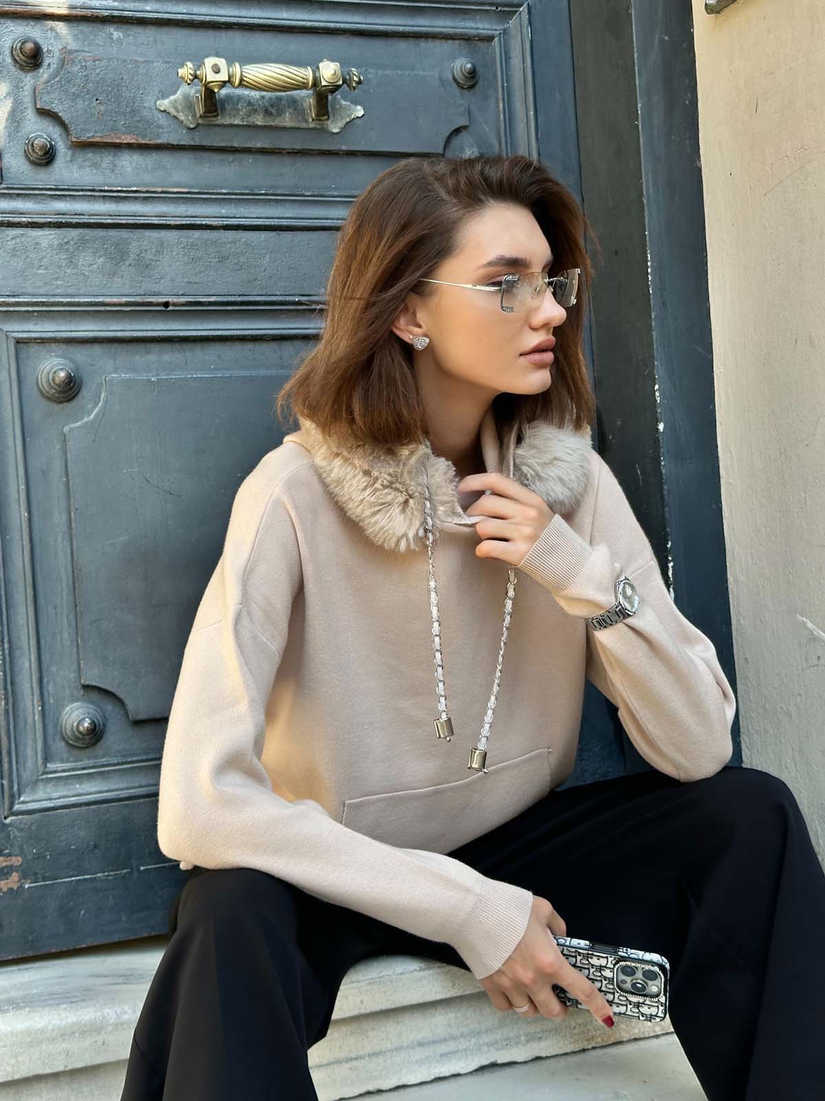 Korsman Kürklü Kanguru Cepli Kazak