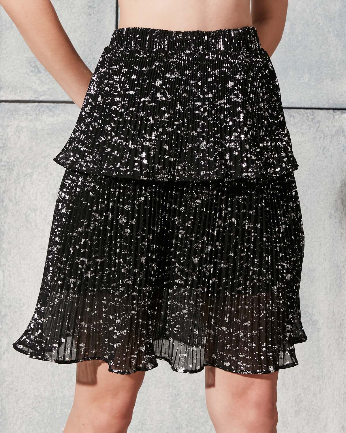 Fırça Varak Desenli(2 Katlı) Kısa Pileli Etek