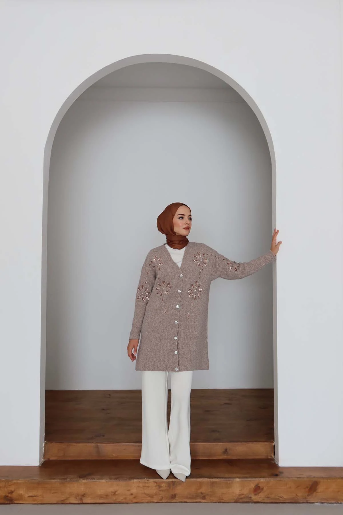 Oslo Pul Nakışlı Uzun Ceket