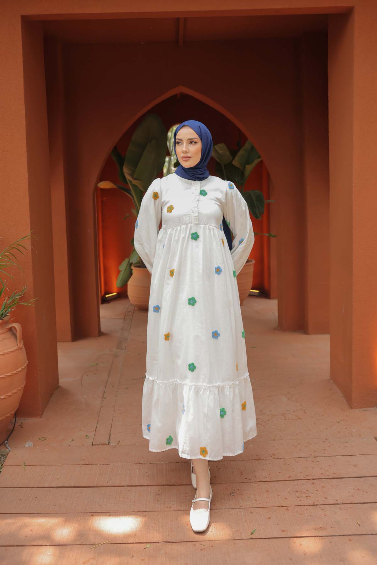 Çiçekli Uzun  Kollu  Elbise