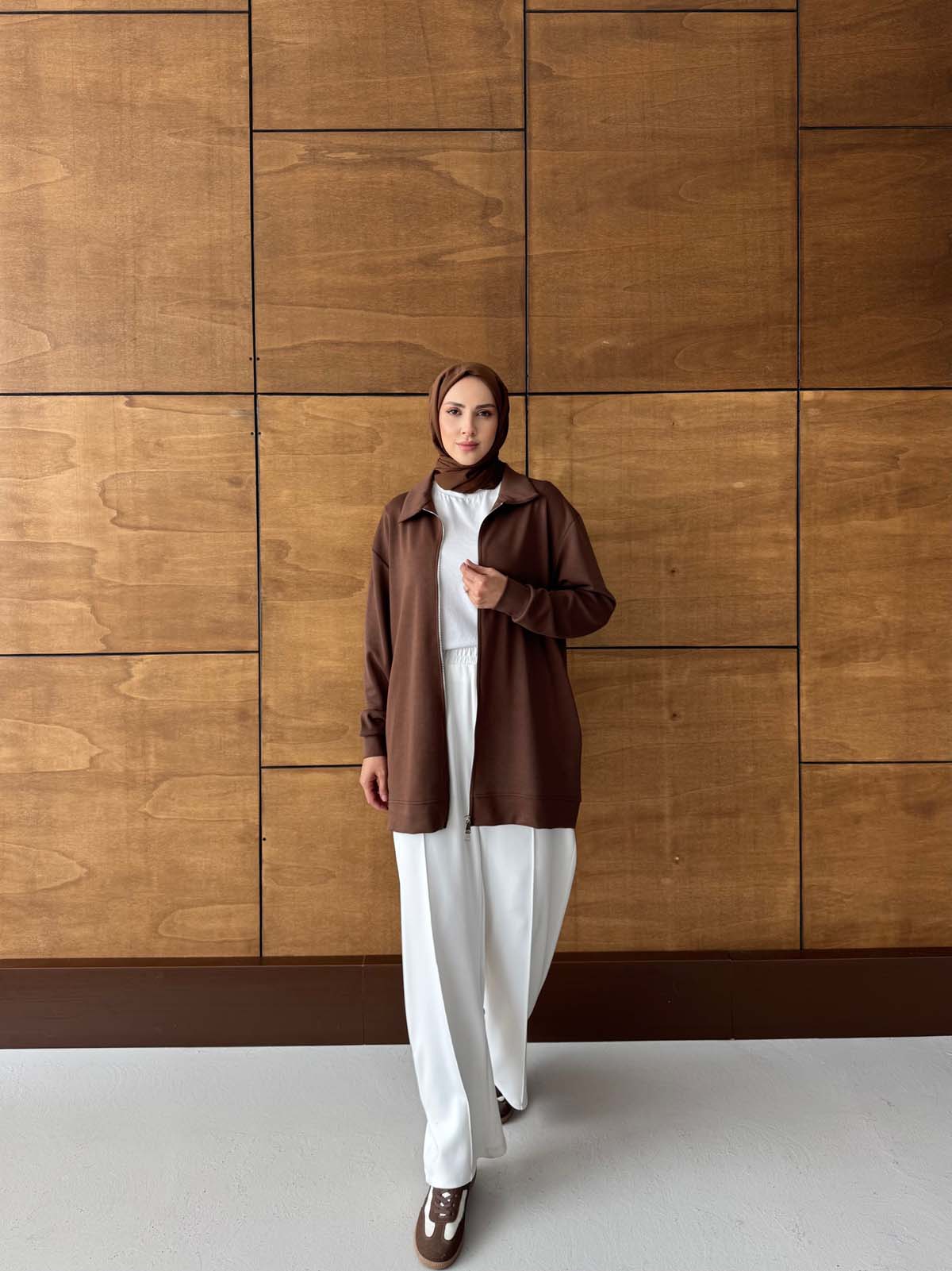 Şık Fermuarlı Uzun Hırka