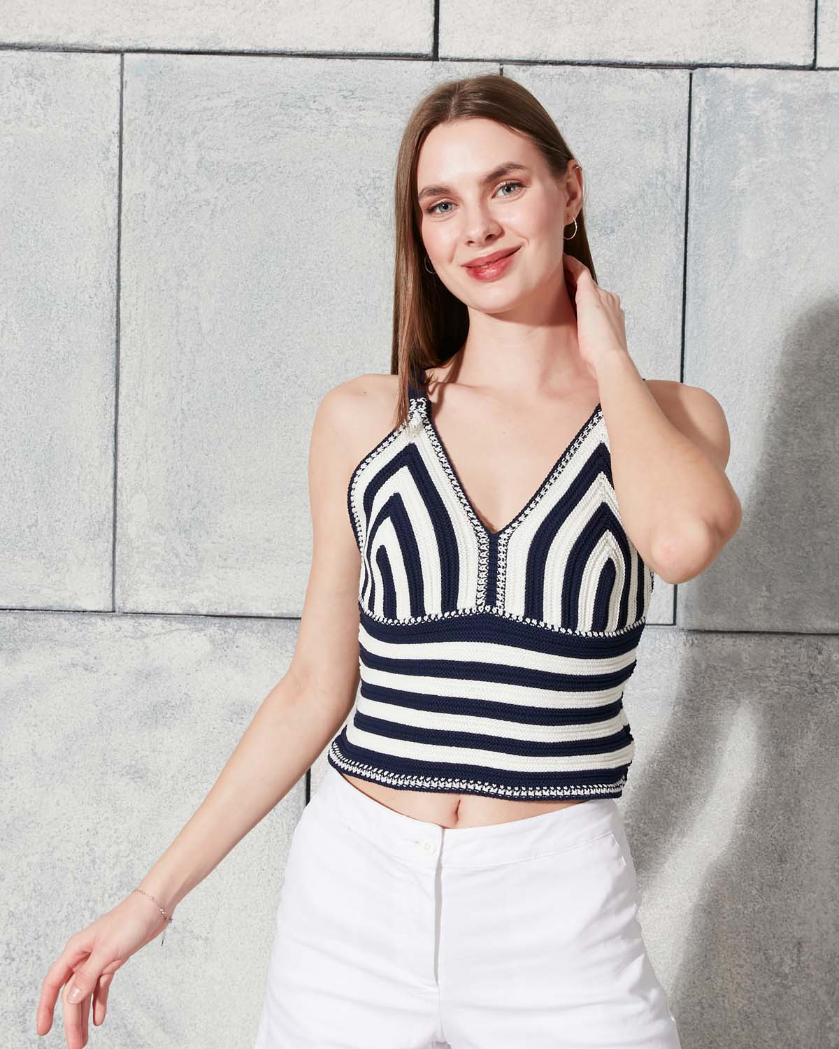 Linyisli Askılı Triko Atlet Bluz Crop