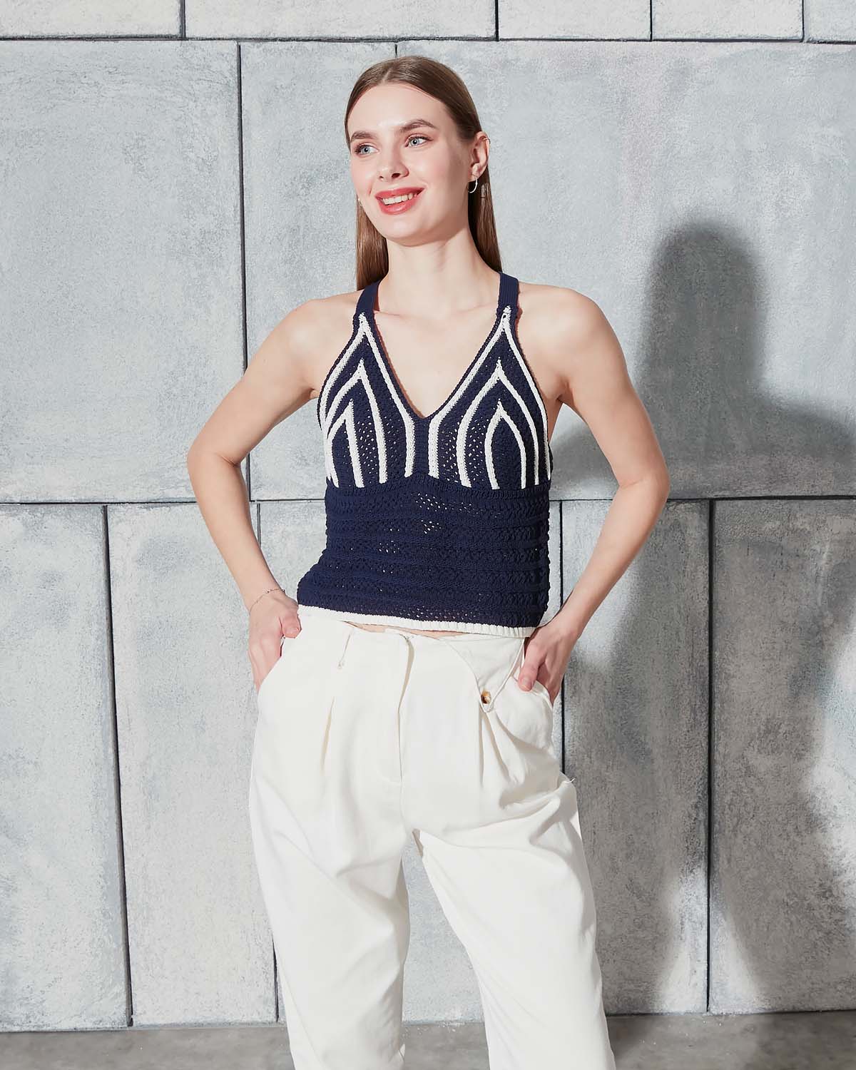 Çapraz Askılı Triko Atlet Crop Bluz