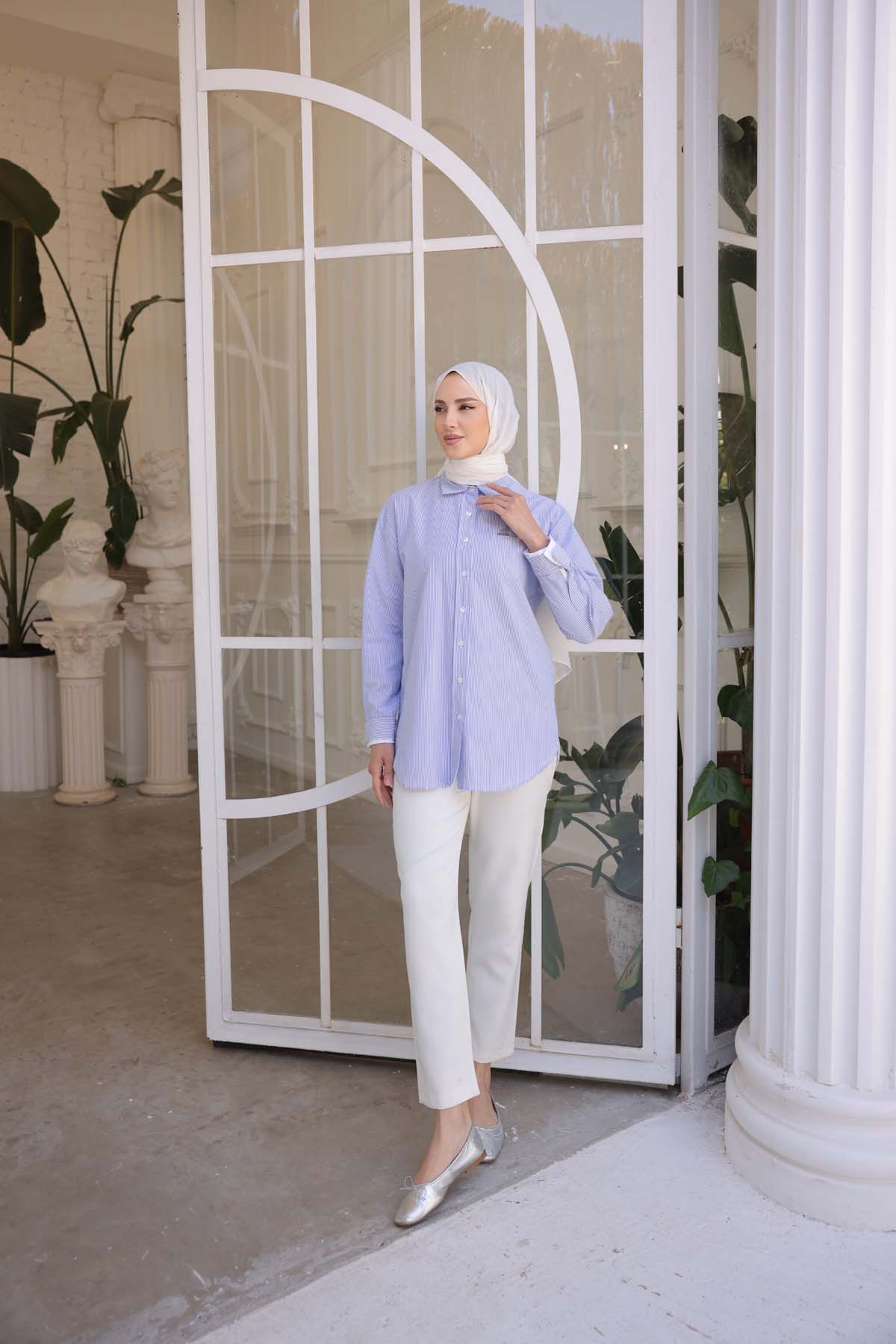 Çizgili Garnili Uzun Gömlek