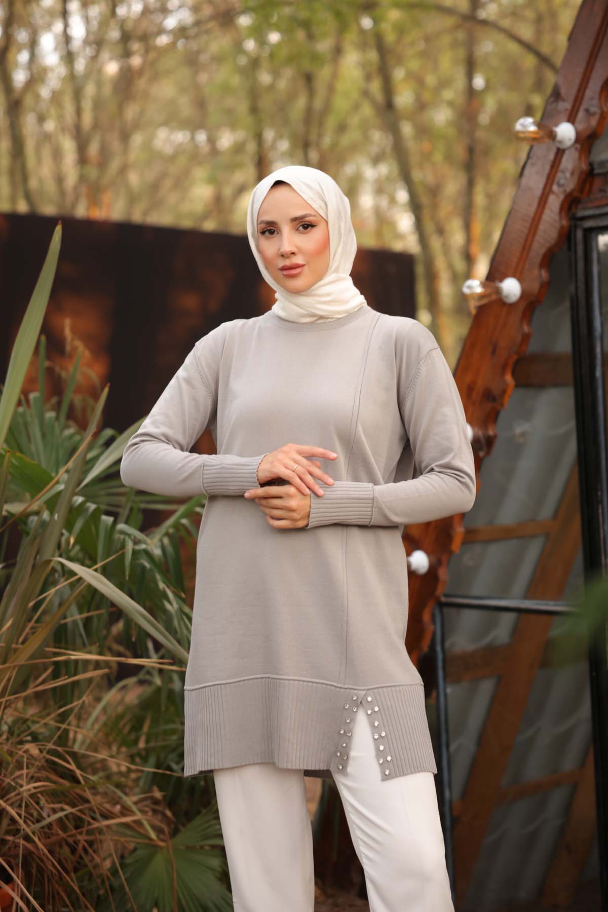 Merserize İncili Taşlı Tunik