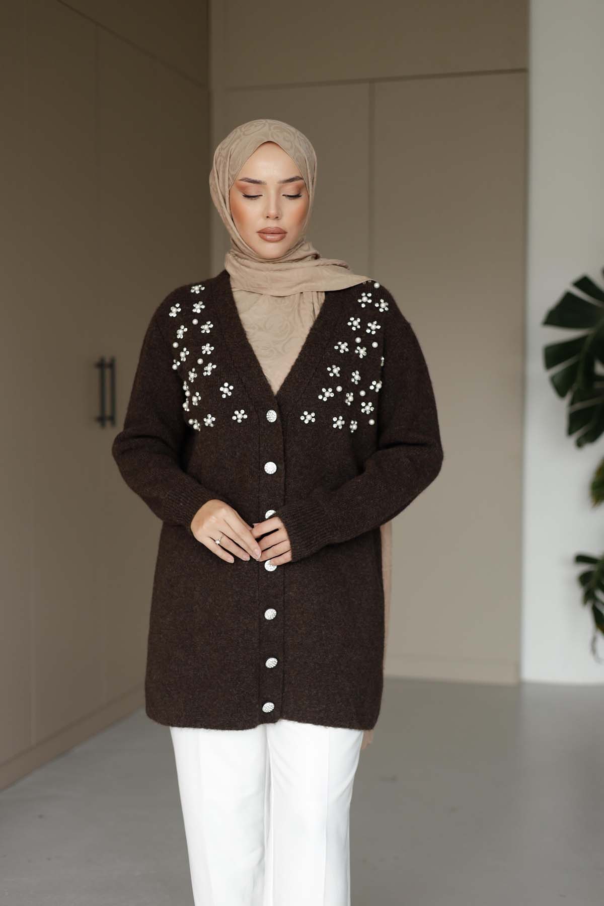 Oslo Boncuklu Uzun Hırka