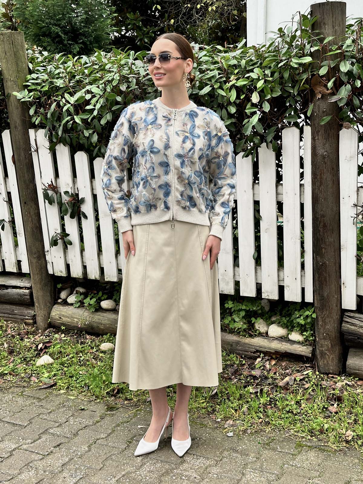 Pamuk Papatyalı Kumaşlı Fermuarlı Ceket