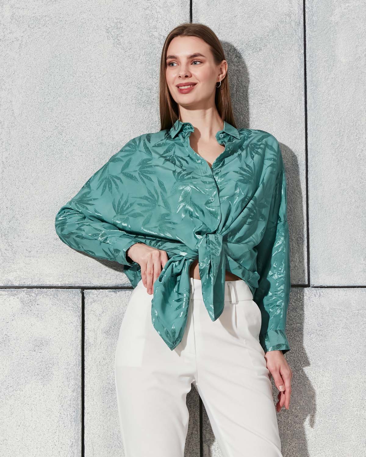 Jakarlı Saten Gömlek