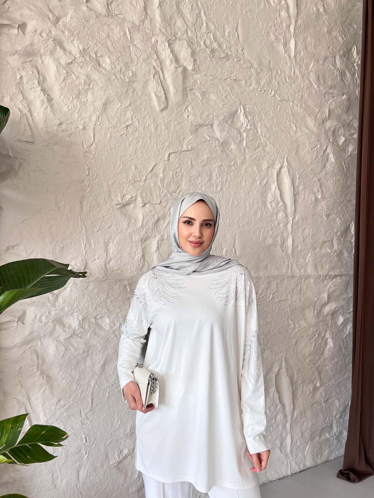 Taş Desenli  Yarasa Kol Tunik