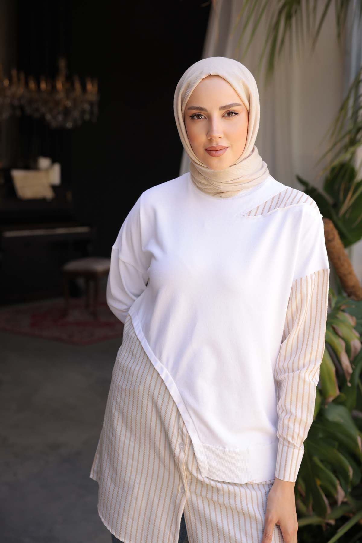 Merserize Kumaş Detaylı Tunik