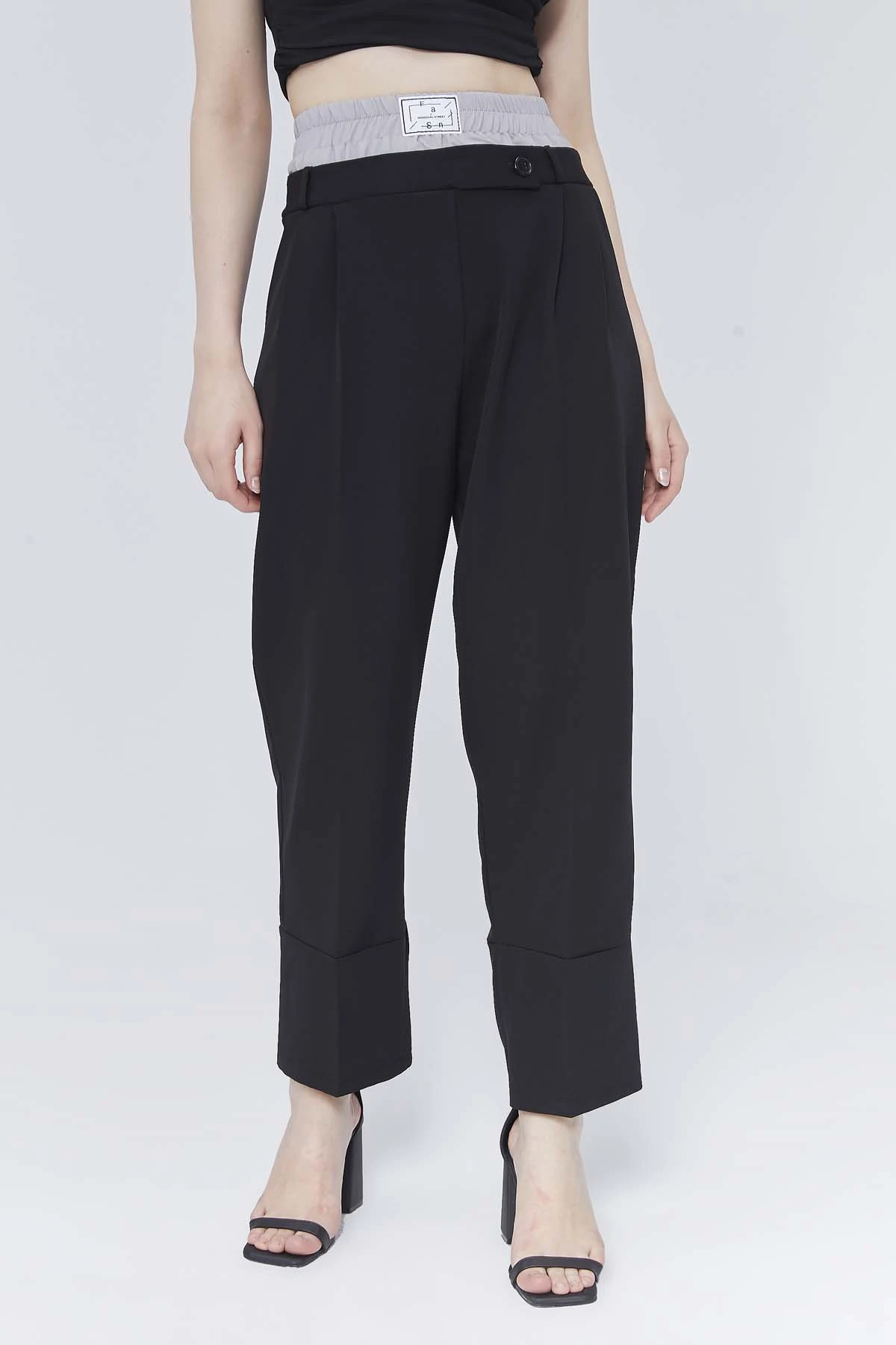 Beli Lastikli Düğmeli Dokuma Pantolon