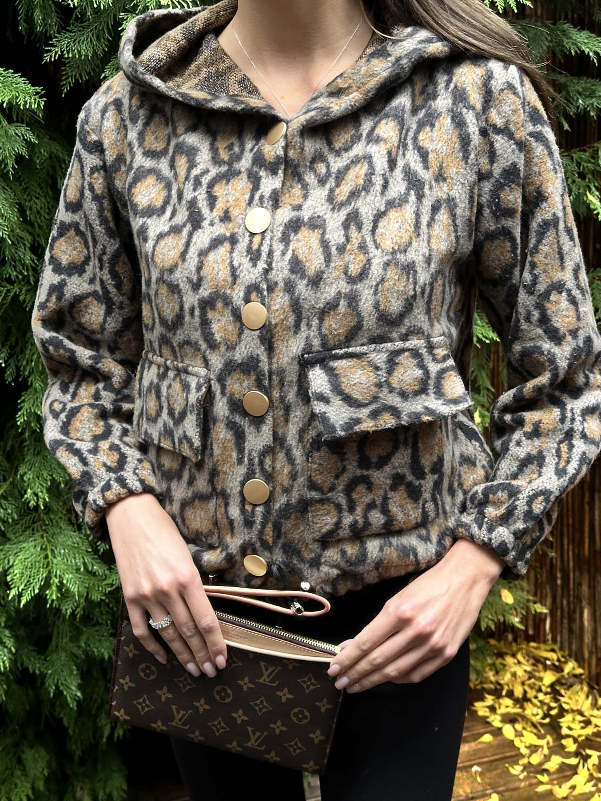 Leopar Desenli  Kapşonlu Çıtçıtlı  Hırka