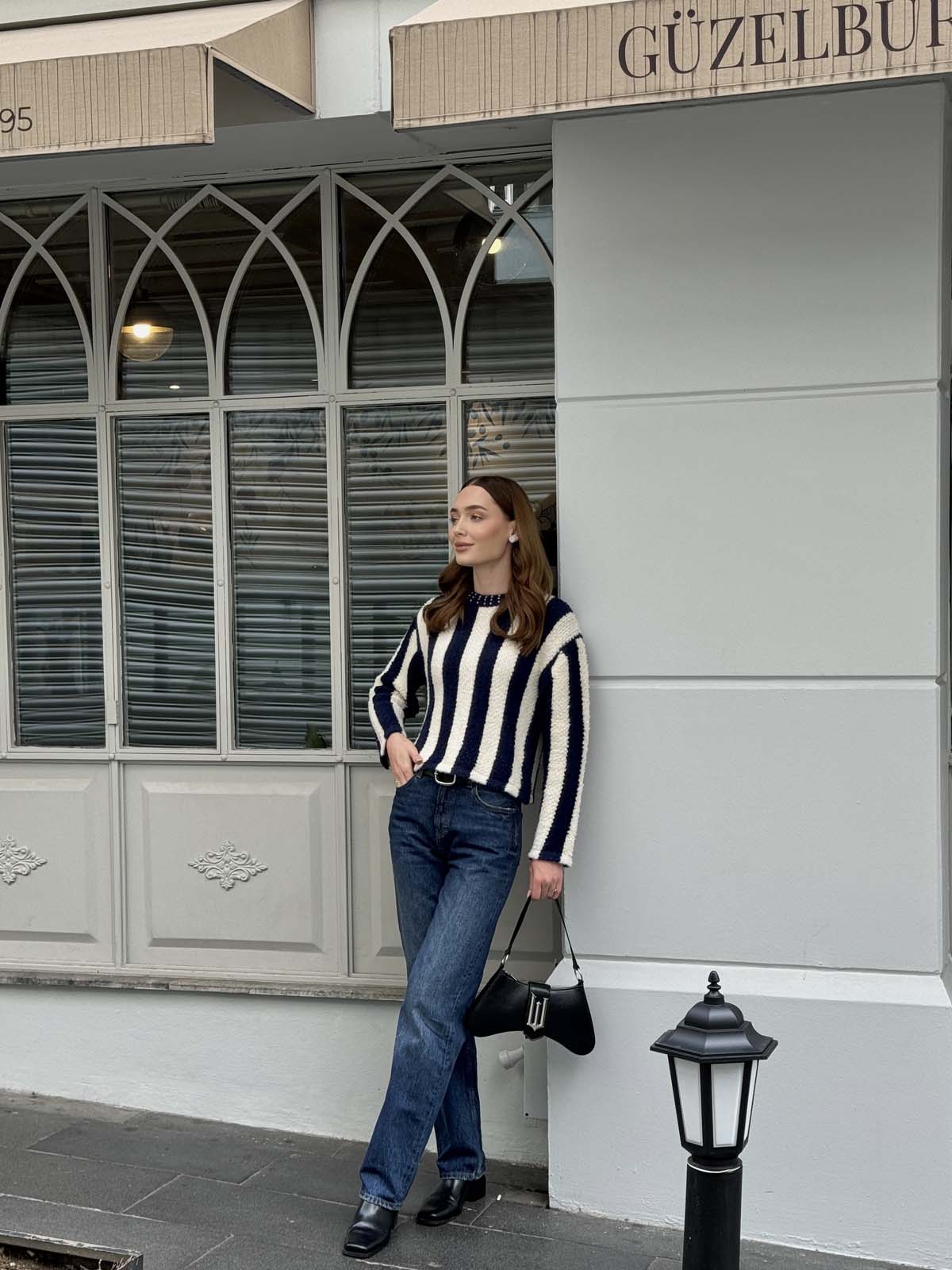 Angora Boyuna Çizgili Crop Kazak