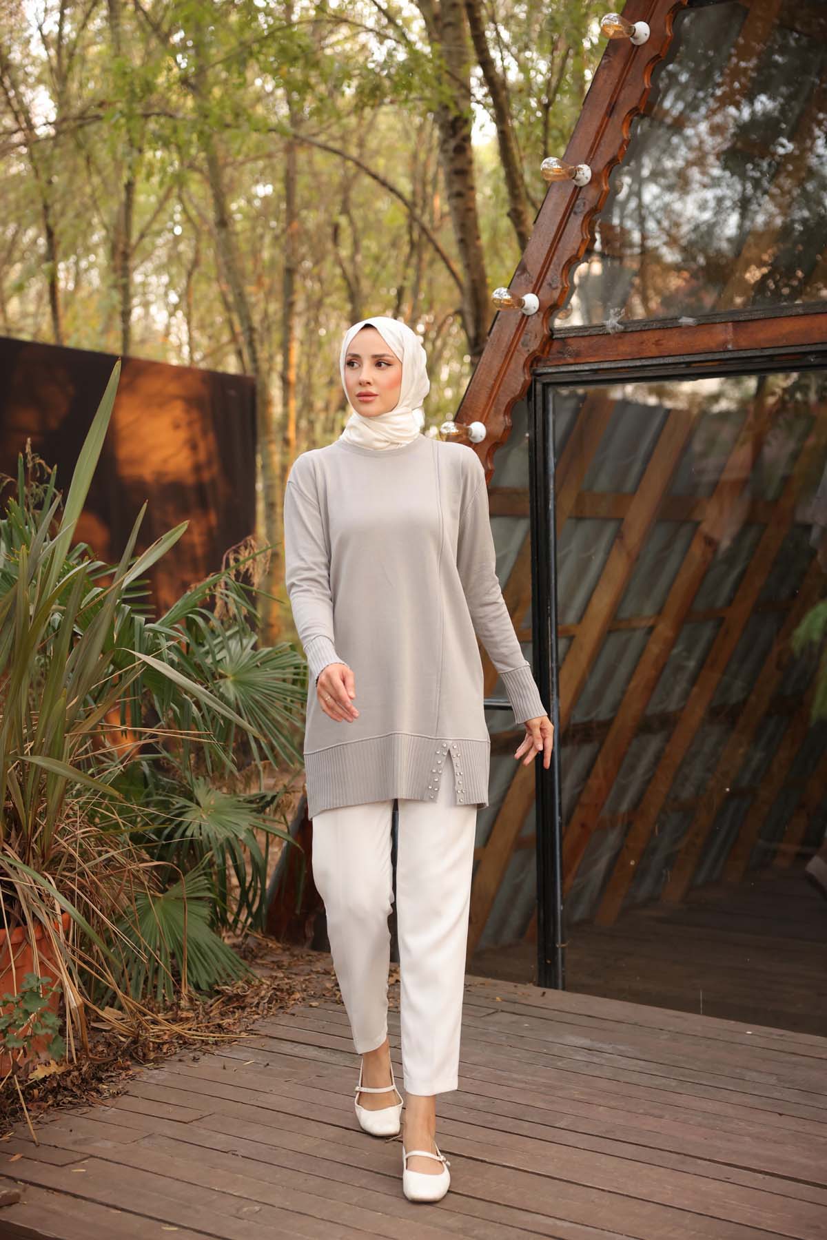 Merserize İncili Taşlı Tunik