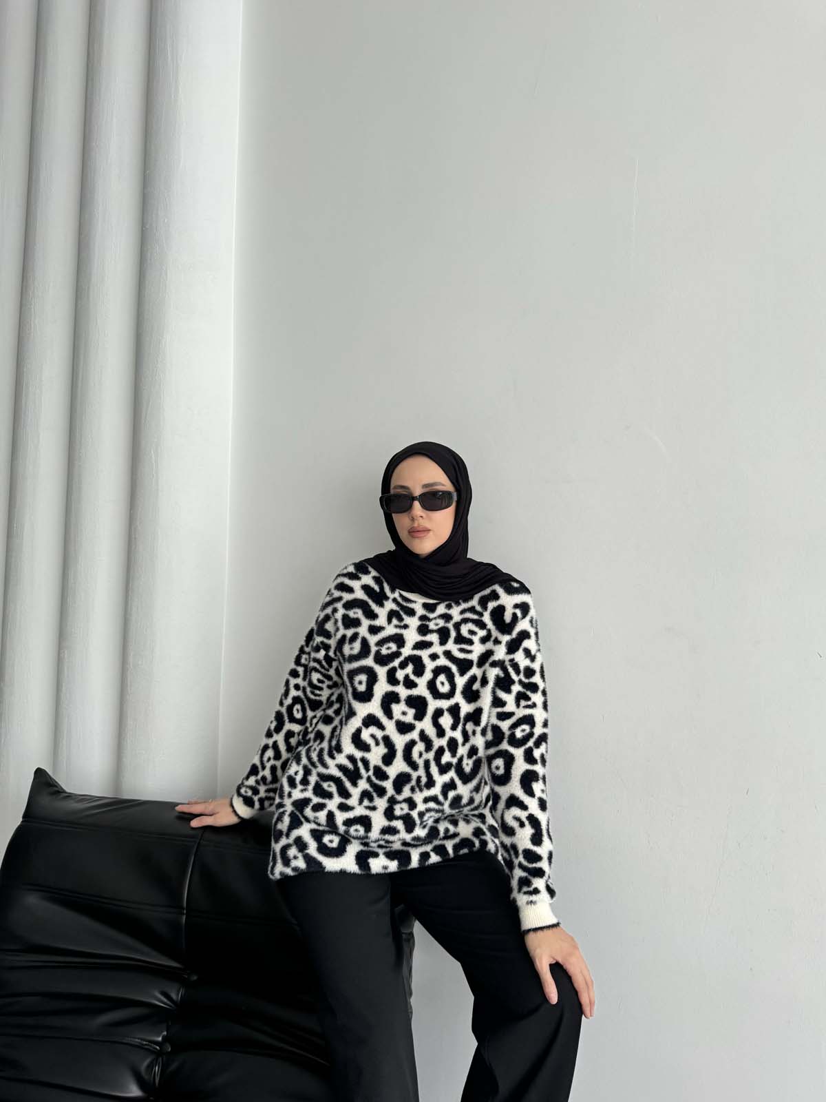 Angora Leopar Desenli Uzun Tunik