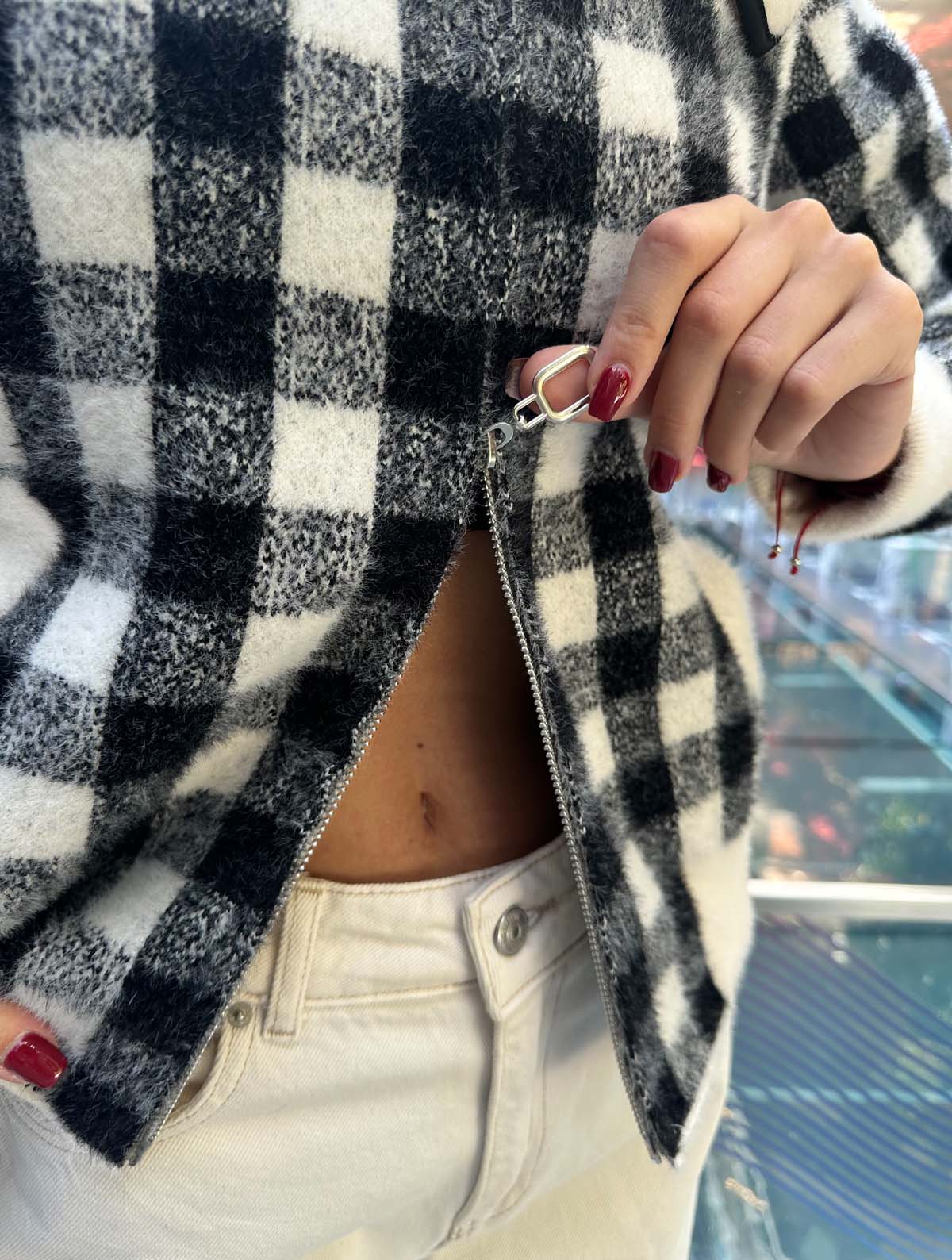 Angora Kareli Fermuarlı Hırka