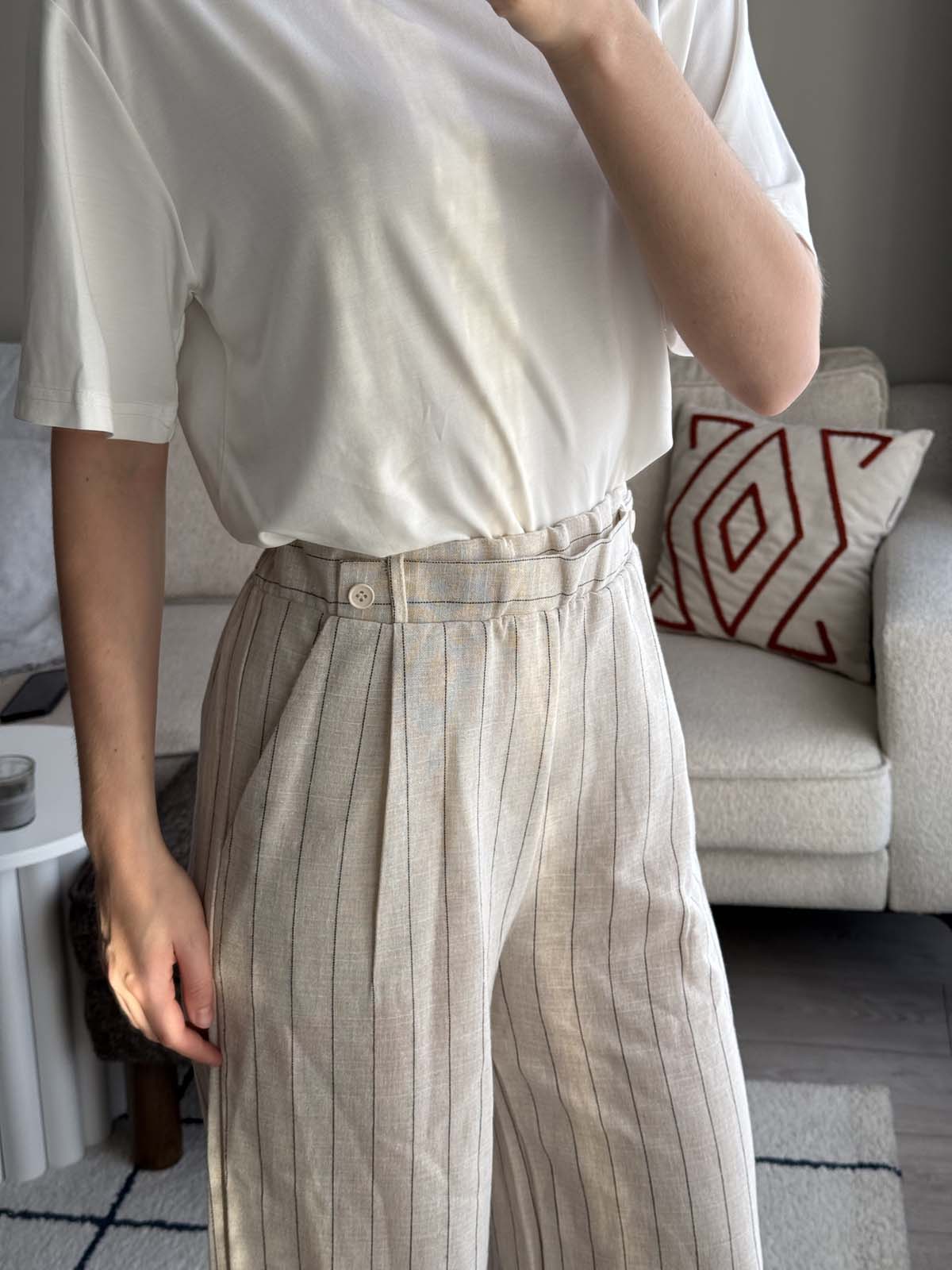 ÇİZGİLİ KETEN PANTOLON