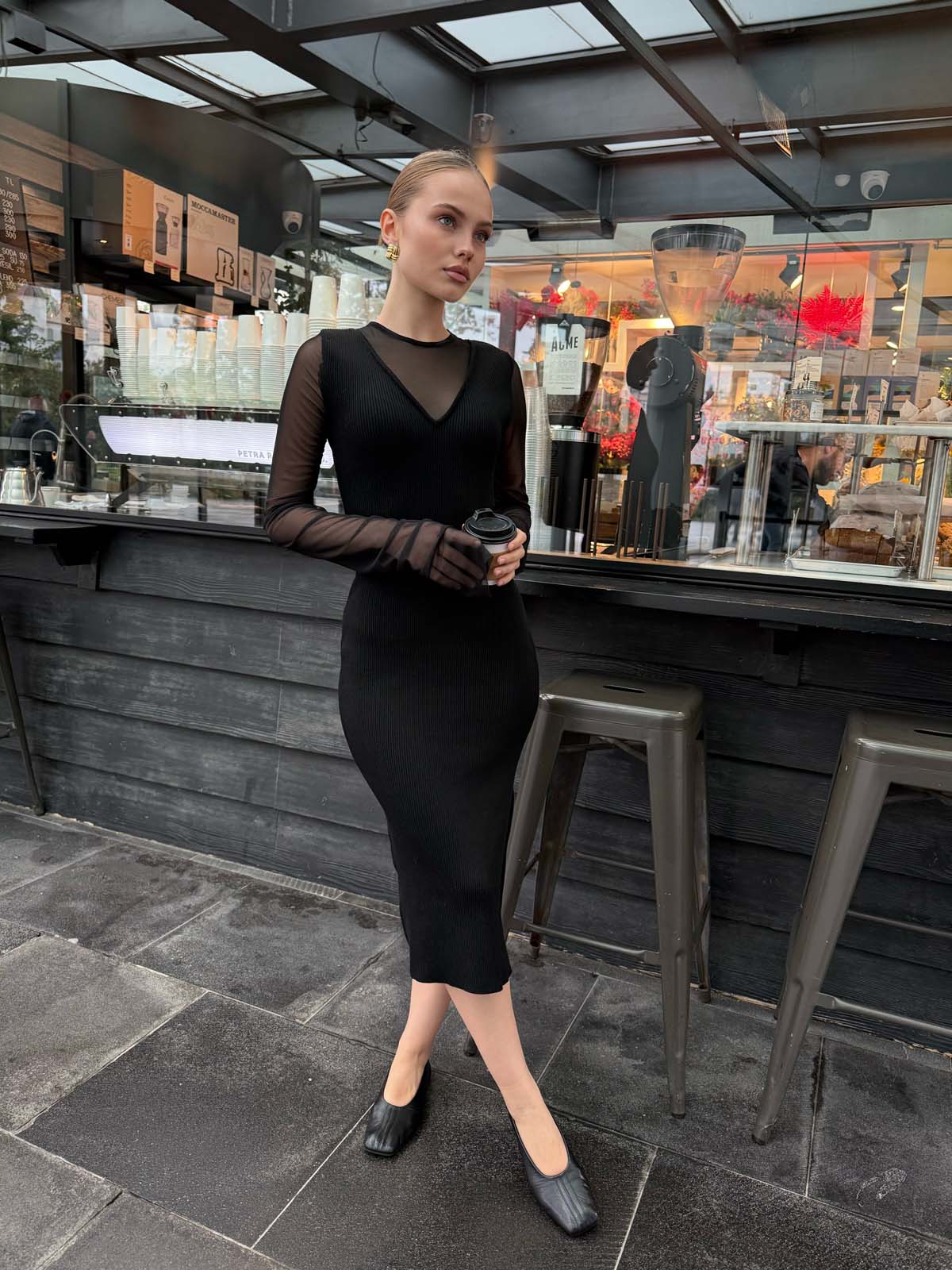 Kolları Tüllü Merserize Elbise