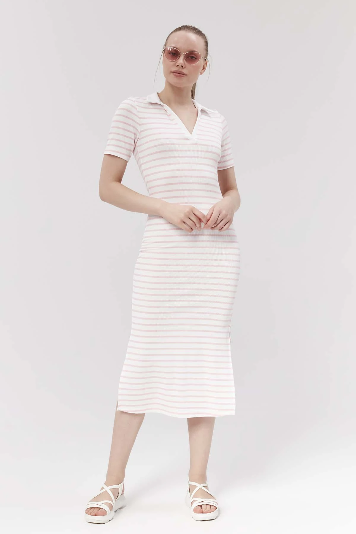 Polo Yaka  Çizgili  Elbise