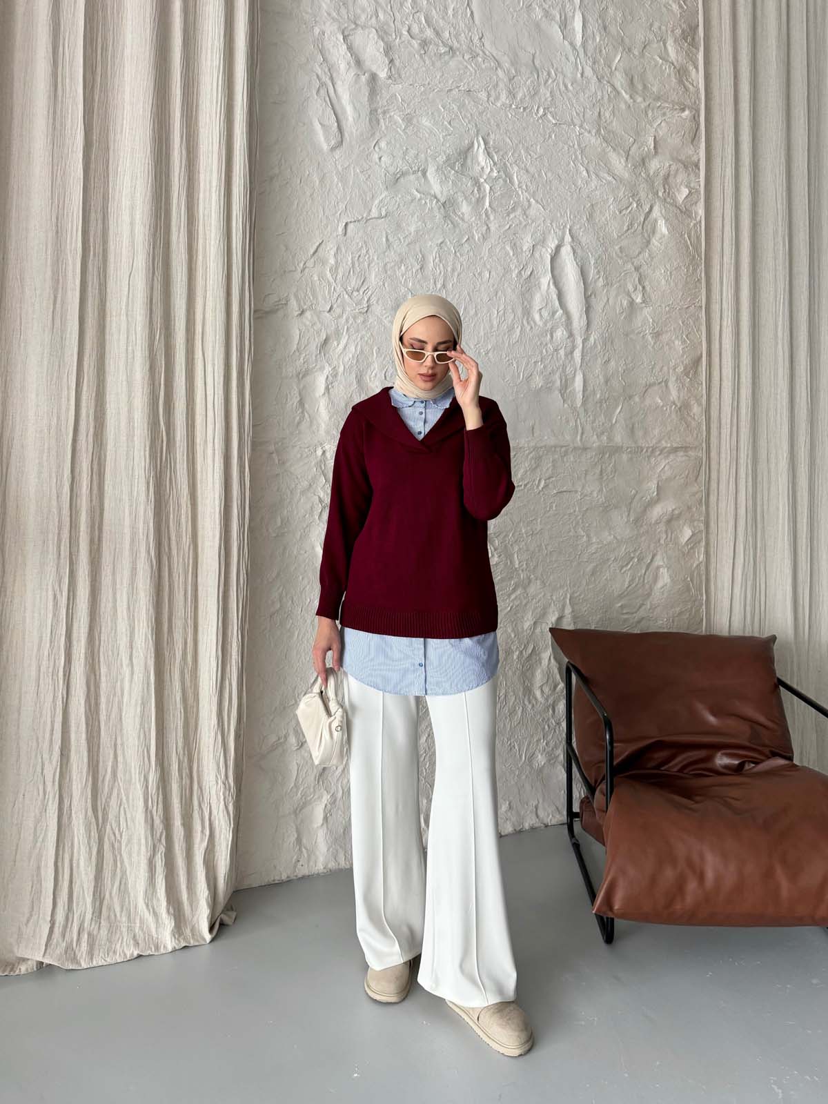 Cotonit Gömlek Yaka Poplin Garnili Tunik